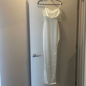 Brand new long white silk dress with high slit never worn!